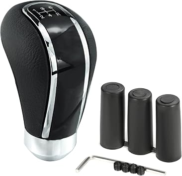 5 Speed Type R Leather Gear Stick Lever Shift Handle Car Shifter Knob Replacement Fit Most Manual Vehicles, Black