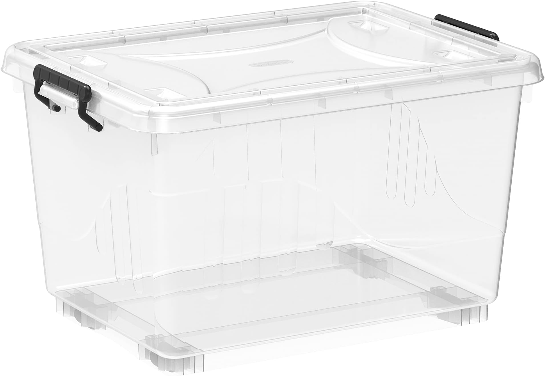 Cosmoplast 55L Clear Plastic Storage Box With Wheels & Lockable Lid, Transparent, 55-Liters
