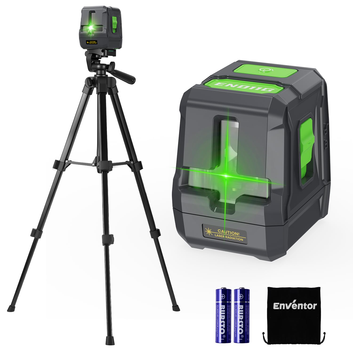 Enventor Nivel Láser Verde de 25M, Nivel Láser Autonivelante de Línea Cruzada, Modos Manual y Autonivelación, IP54, 360° Base Magnético, Bolsa, 2 x Batería, 1 x Trípode | precisión de ±3 mm a 10 m,2 modos de funcionamiento,IP54, soporte magnético de 360°, trípode de aluminio ajustable Global Recycled Standard Global Recycled Standard Global Recycled Standard