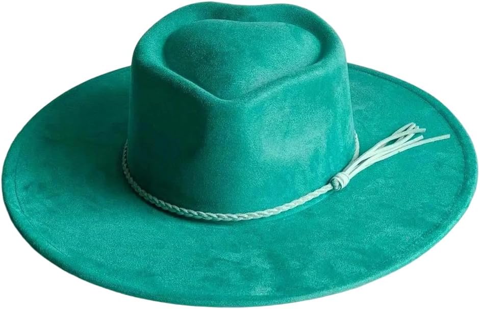 Womens Vegan Suede Fedora Hat Wide Brim Heart Crown Design Dress Cap