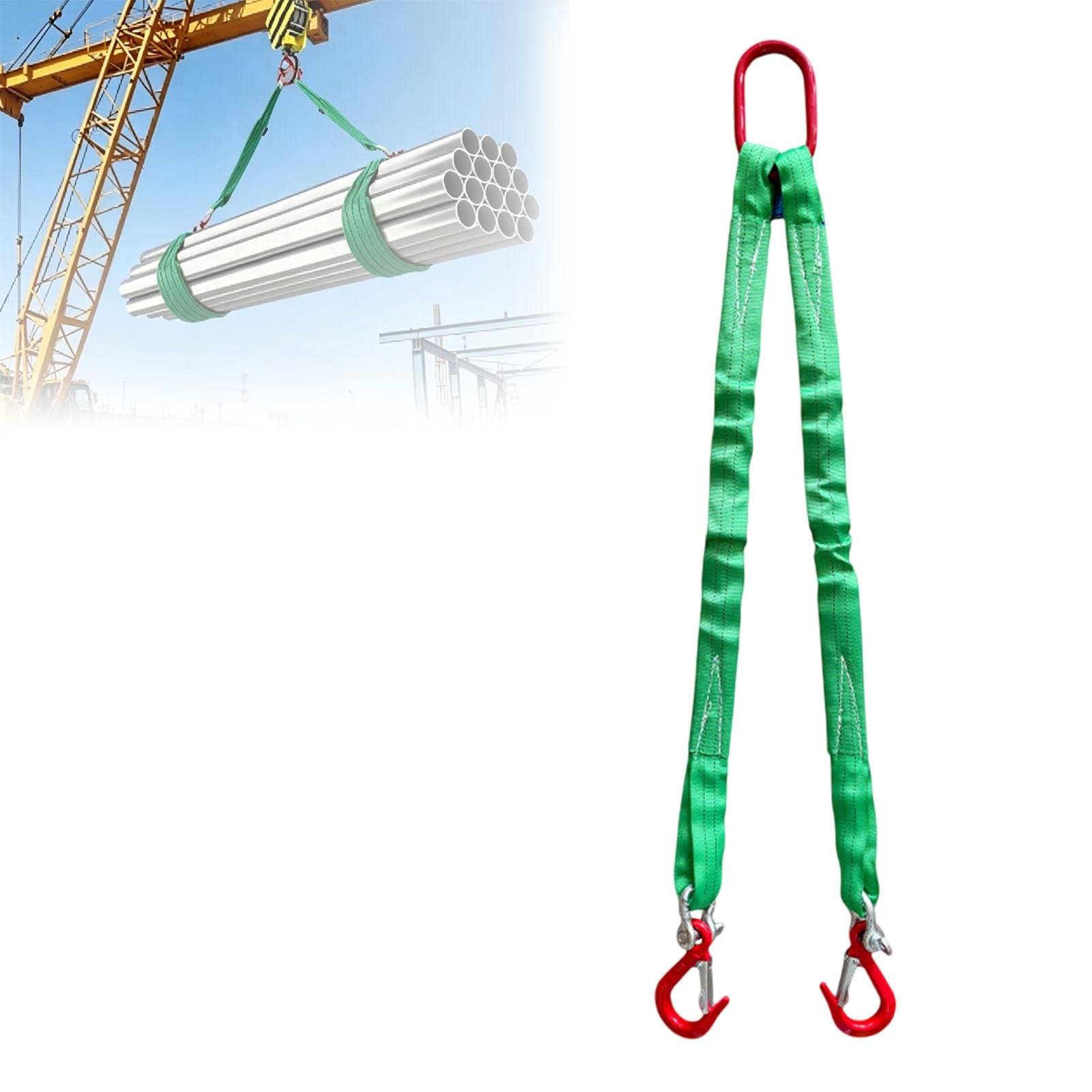 Hochbelastbares 2-strängiges Gurtgehänge, Set aus Polyester-Hebegurten, 4409 lbs Tragfähigkeit, Anschlagmittel für Industrie und Bauwesen(3 tons,1m)