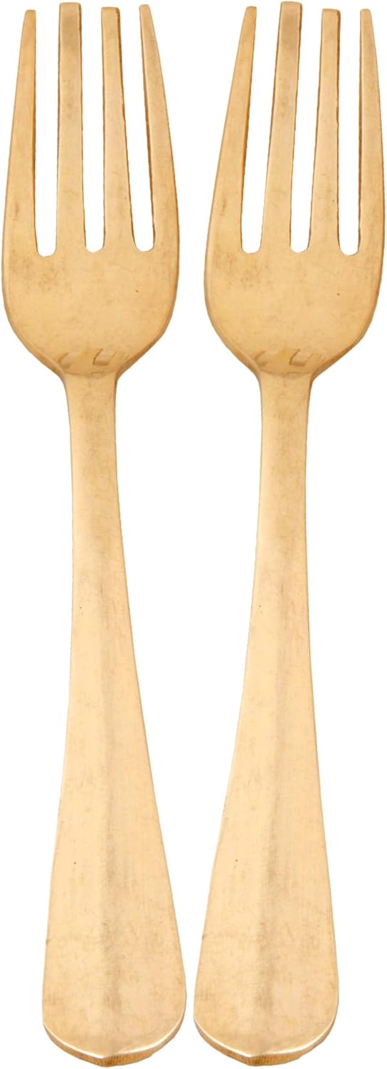 Shiv Shakti Arts® Brass Fork - Tableware - Cutlery Set (Heavy Gauge - 7.2" Inch) - Set of 2 Pieces