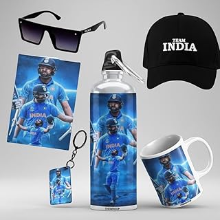 THEWHOOP Rohit Sharma Team India Cricket Fan Merchandise Combo Gift Set | Printed Water Bo
