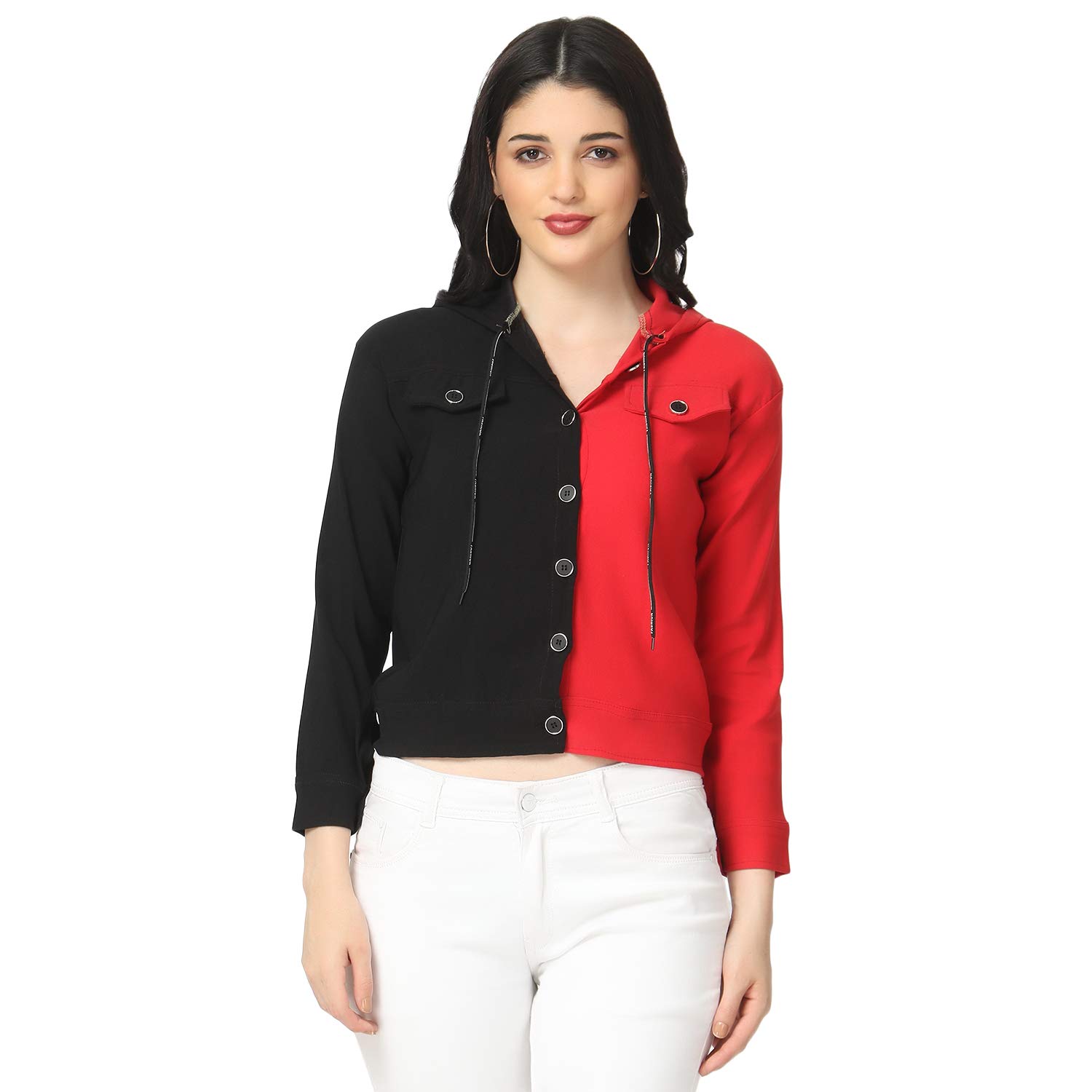 DIMPY GARMENTSBuyNewTrend Cotton Blend Buttoned Jacket with Hoodie For Women