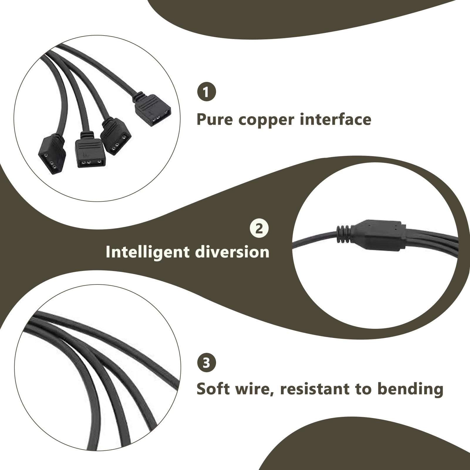 Hub ARGB Splitter 1 à 4 Câble Répartiteur 3Pin 30cm Connecteurs Mâles pour Bande LED Ventilateurs