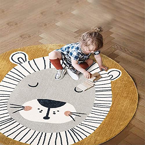 Spielmatte für Kinder, Löwe, superweich, Kunstteppich, dick, rund, Baby-Spielmatte, waschbar, rutschfest, Cartoon-Motiv, Schule, Teppich für Baby-Spielmatten (120 cm Durchmesser)