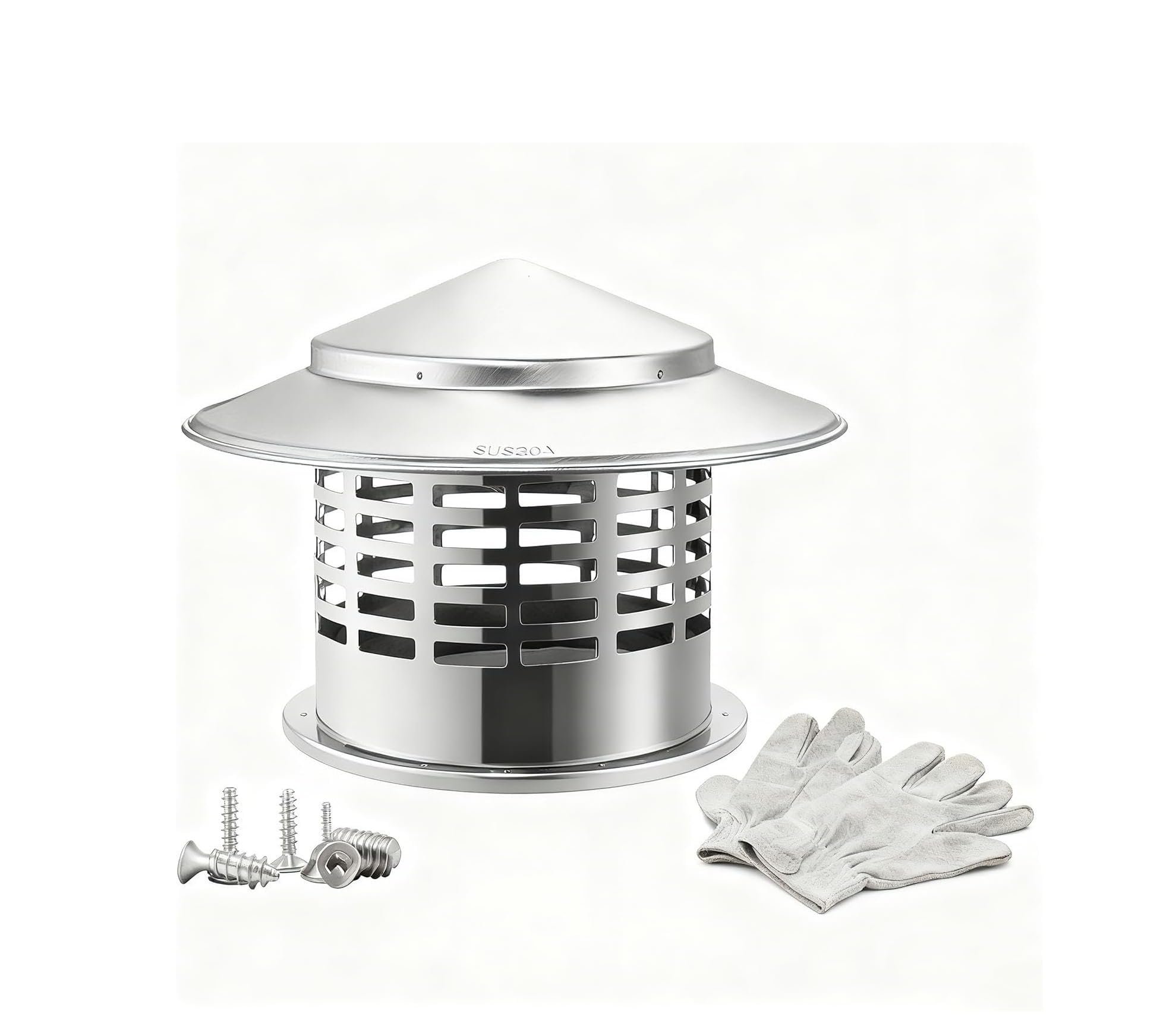 304 Stainless Steel Round Chimney Cap, Adjustable Tapered Top with Screen, 3.0in 4.3in 6.3in 7.9in(2.0in)