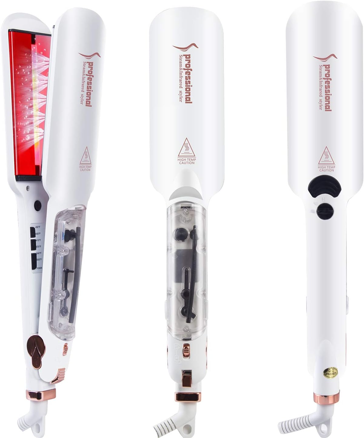 DORISILK Professional 2 Tourmaline Ceramic Flat Iron - Steam and Infrared Heat for Straightening, Curling, Dual Voltage Control (White)