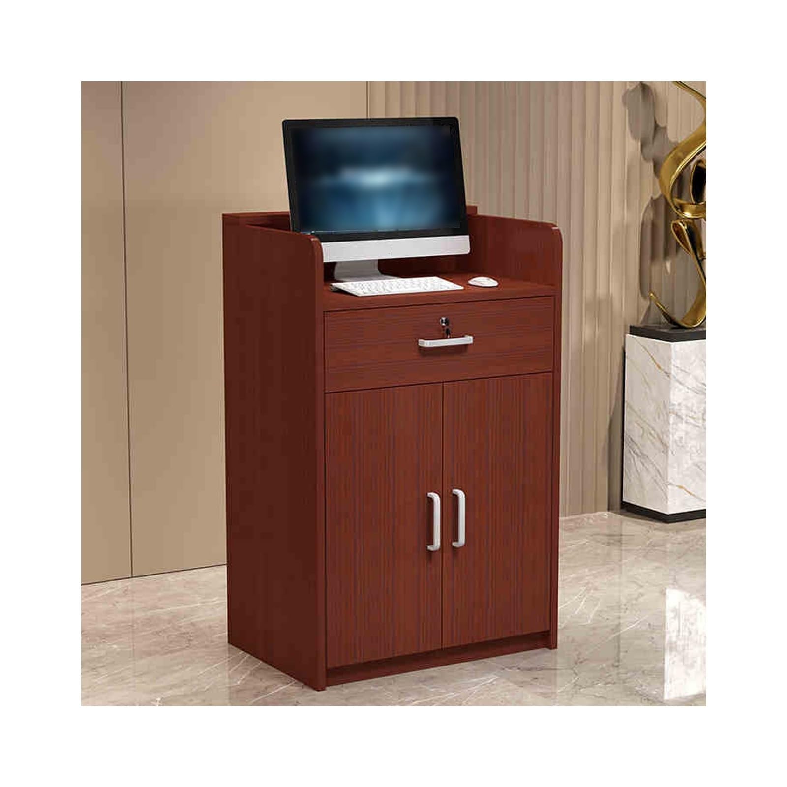 Tonuuoei Checkout Counter, Office Reception Desk, Welcome reception Unit,Modern Retail Counter with Drawers,Used for company front desk, shopping mall stores,(Teak,60CM/23.6in)