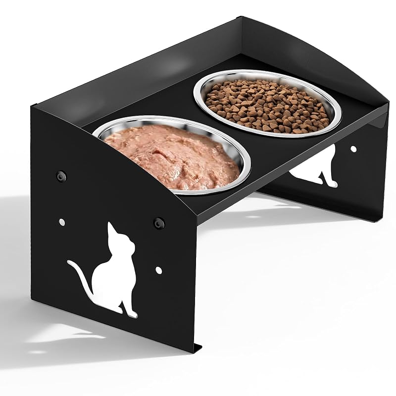 Potes elevados para gatos Karshall com suporte metálico ajustável e tigelas de aço inoxidável, 800 mL
