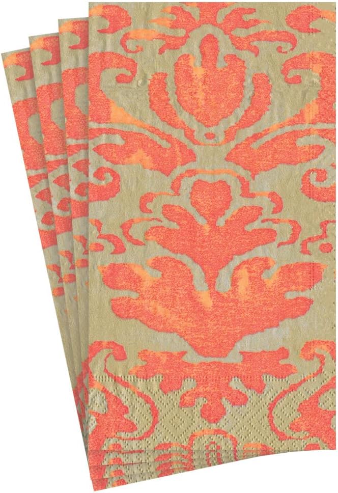 Caspari Palazzo Paper Guest Towel Napkins in Coral, Four Packs of 15
