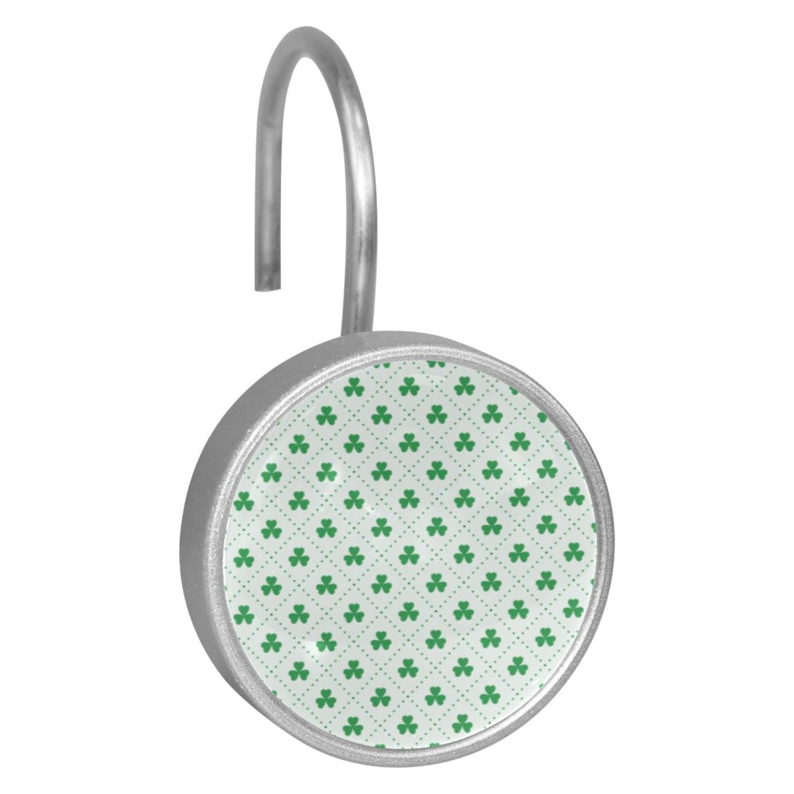 Green Clover Leaves Pattern for St Patrick's Day Decorative Shower Curtain Hooks Rings, Shower Hooks for Bathroom Shower Rods Curtains, 12pcs Shower Curtain Hooks