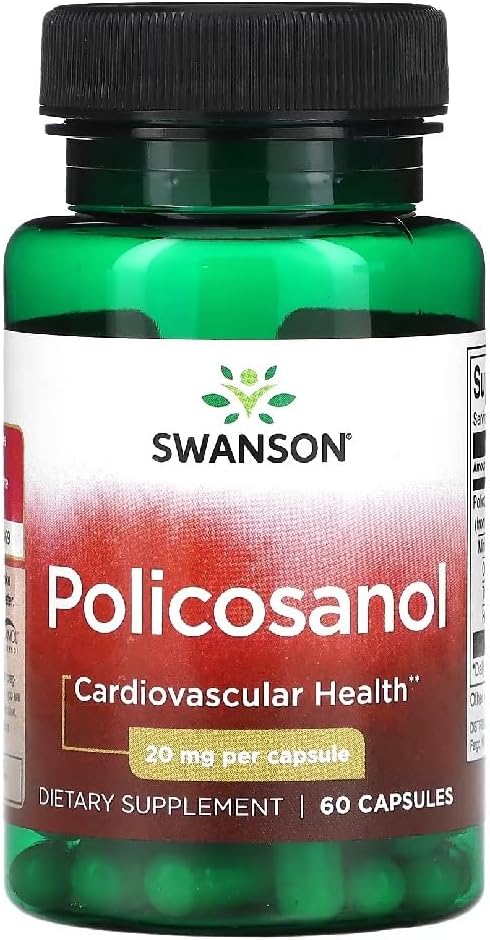 Swanson – Policosanol 20mg | Plant-Based Support for Cholesterol & Cardiovascular Health | 60 Capsules