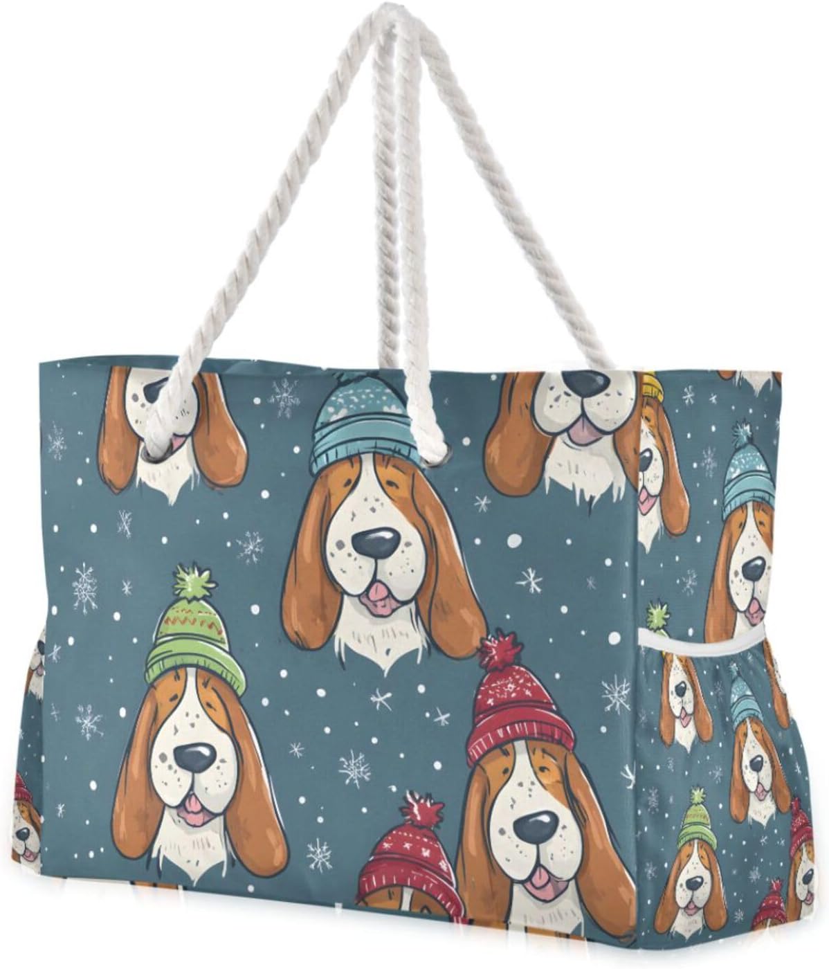 OTVEE Basset Hounds in Colorful Hats Beach Bags for Women Ladies Large Canvas Tote Shoulder Bag Waterproof Travel Bags for Gym Swim Pool Camping