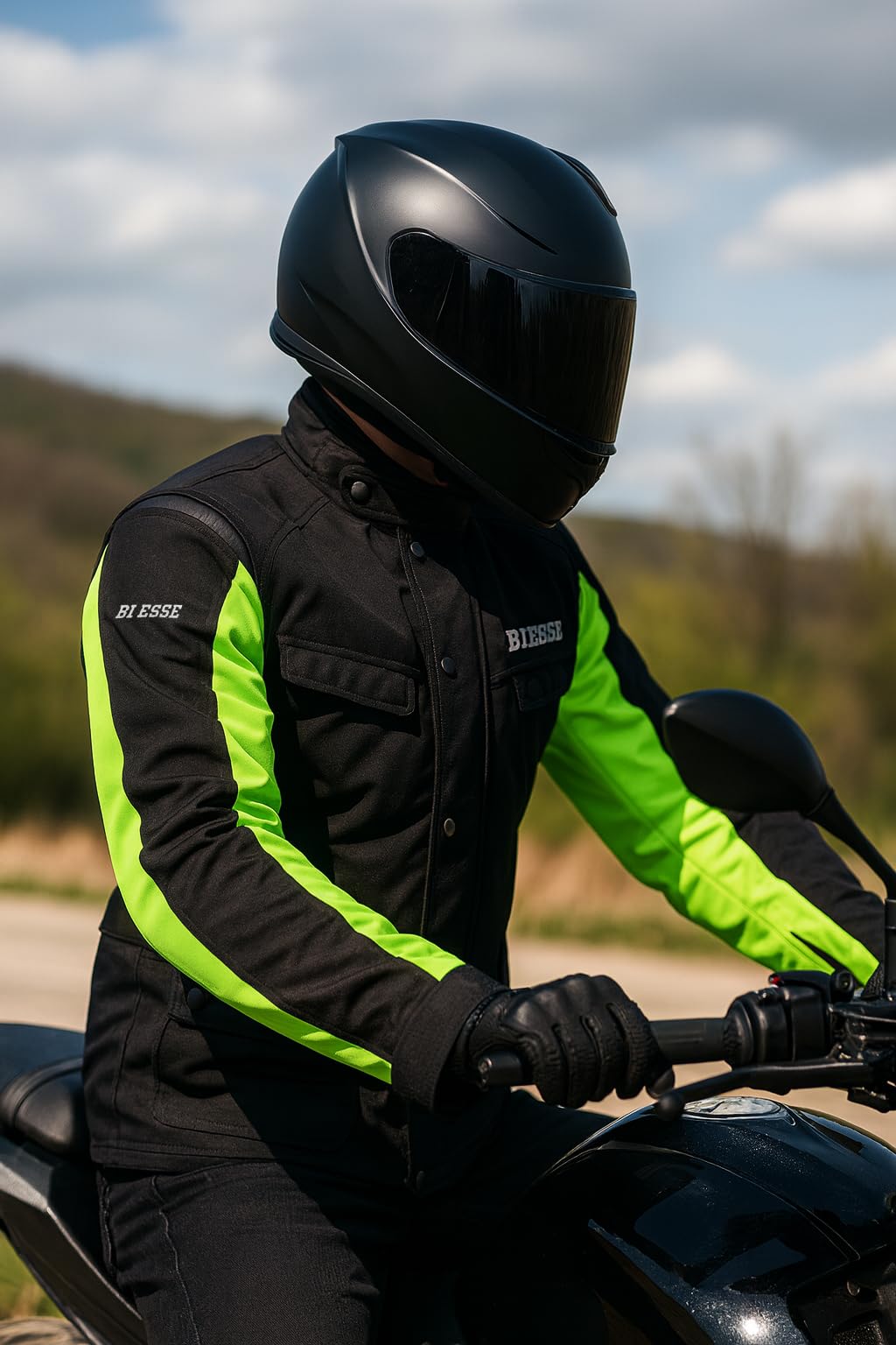 BI ESSE - Giacca moto uomo in cordura, giubbotto in Tessuto impermeabile, antipioggia, Fodera termica rimovibile, con Protezioni