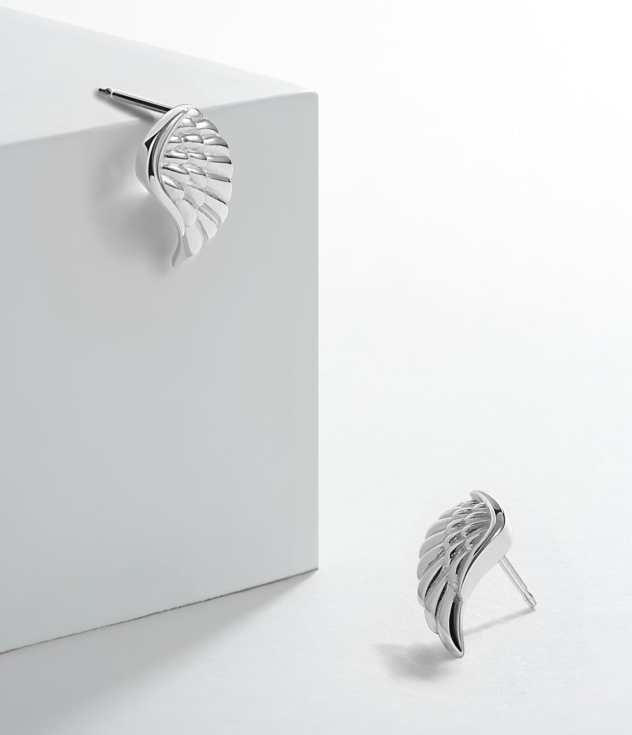 MORGAN & PAIGE .925 Sterling Silver Rhodium, 14K Rose Gold or 18K Yellow Gold Plated Angel Wing Stud Earrings for Women - Hypoallergenic Sterling Silver Earrings Symbolic Design Adorned for Women