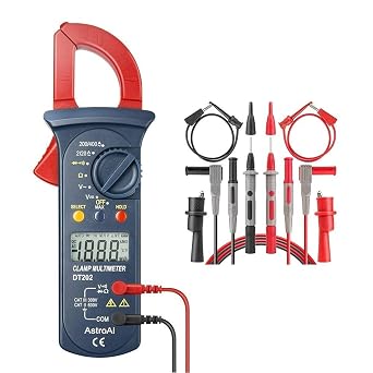 AstroAI Digital Clamp Meter 2000 Counts + AstroAI 8Pcs Multimeter Test Leads Set with Alligator Clips