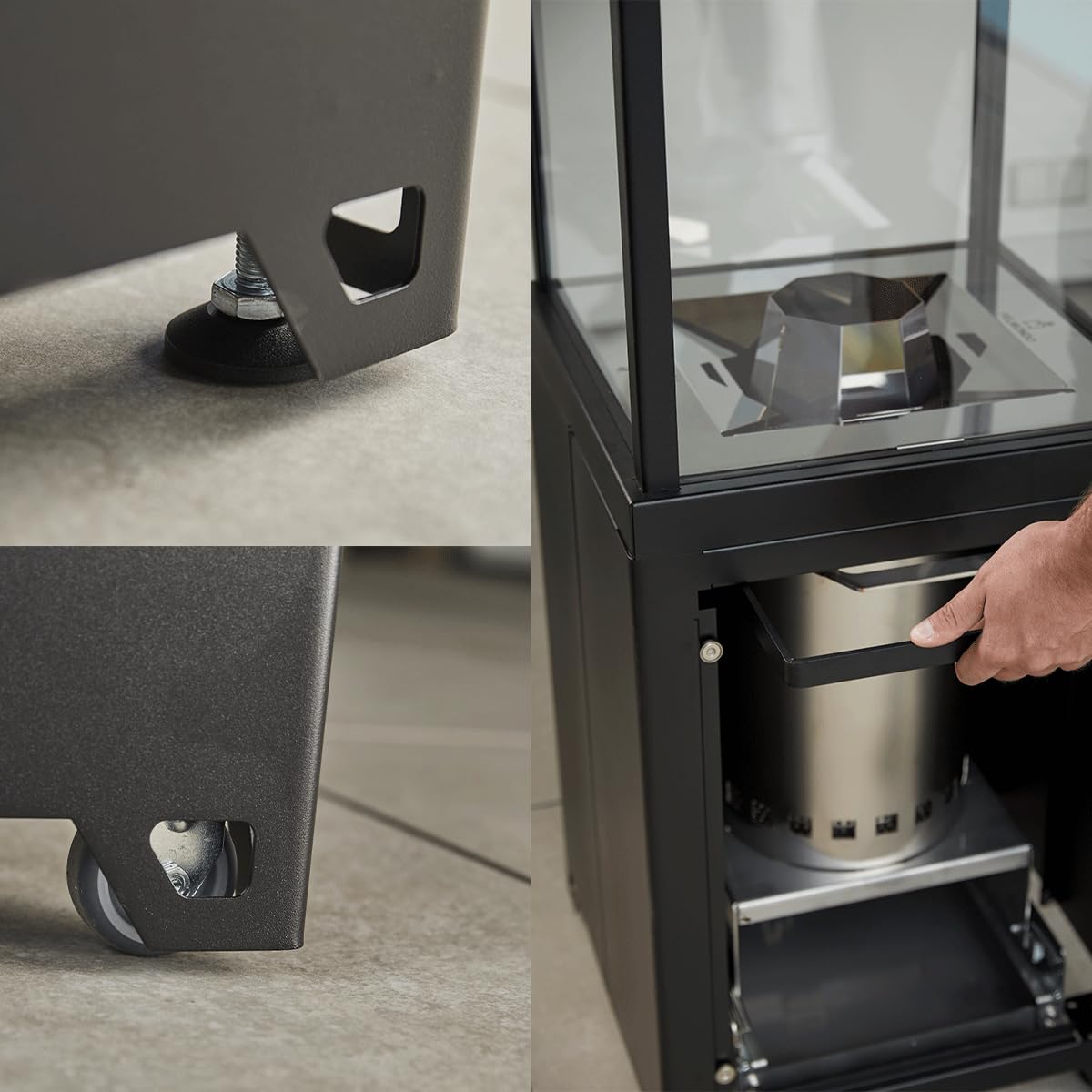 Burner Set stufa da terrazza – Stufa per esterni senza fumo con pellet di legno – con vetro di sicurezza – Made in Austria