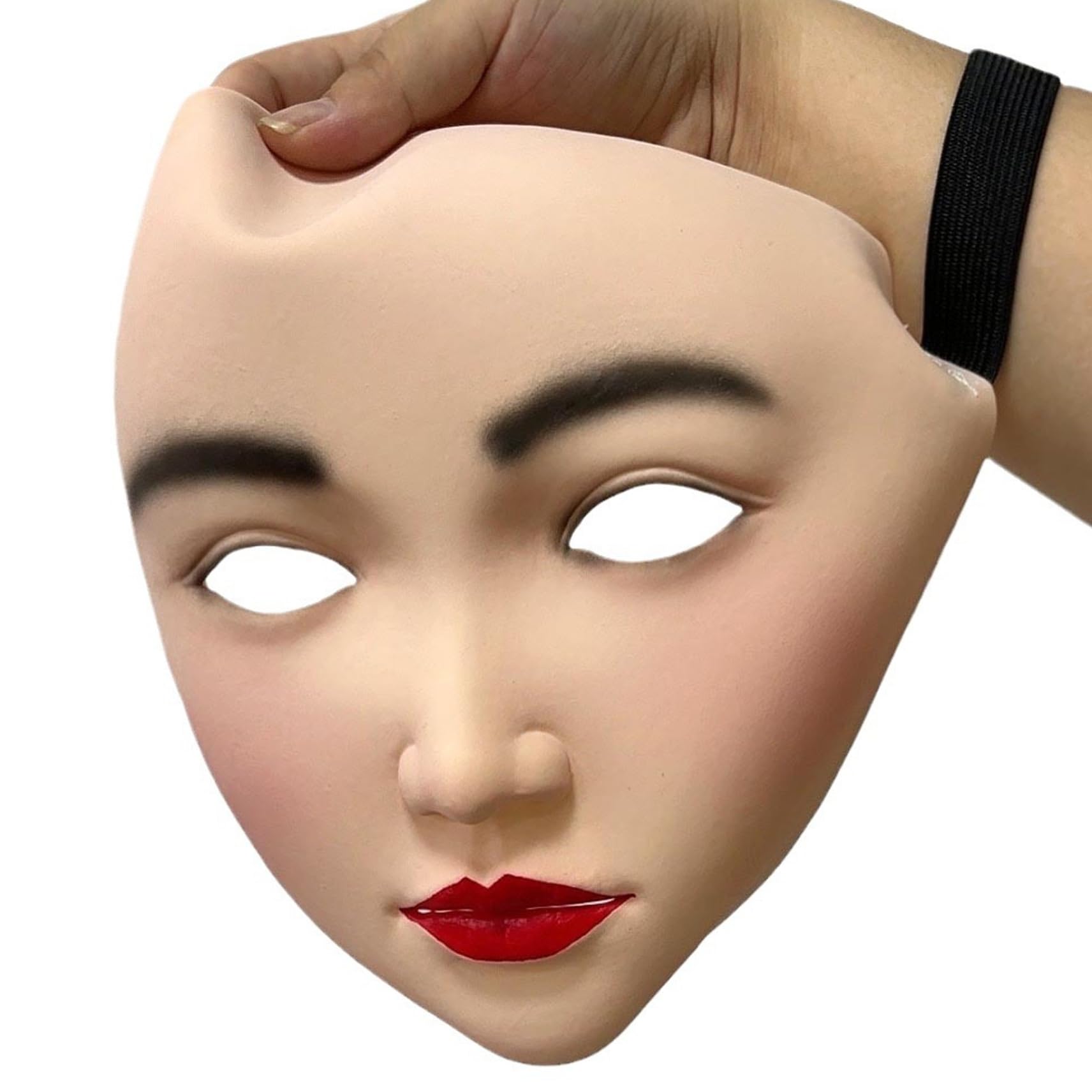 Odoukey Halloween Mask Mysterious Creepy Realistic Face Mask Latex Soft Skin-Friendly Adjustable Breathable Latex for Men Women Halloween Party Cosplay (Female Face)