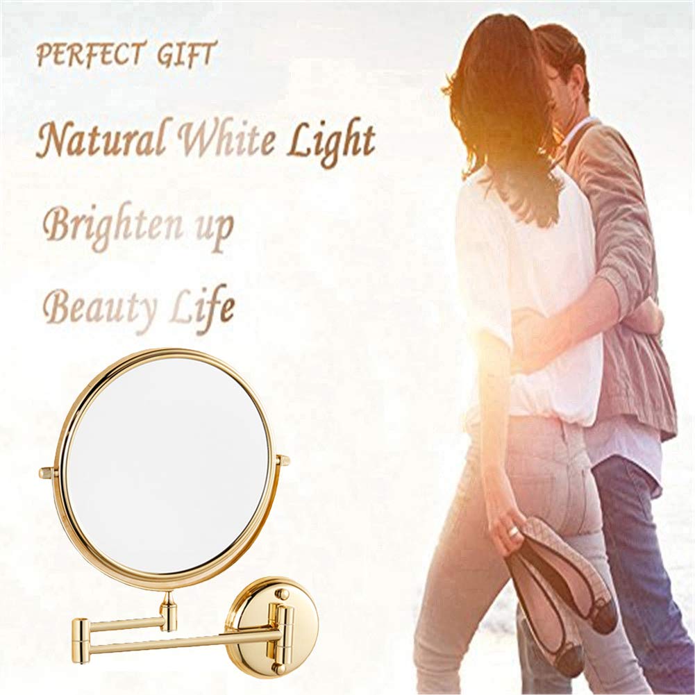 Espejo de maquillaje Montaje en pared, giratorio de 360° Extensible de Doble Cara Aumento de 10X Espejo de baño Espejo de belleza de Forma Redonda plegable, Chrome_8inch (Chrome 8inch)