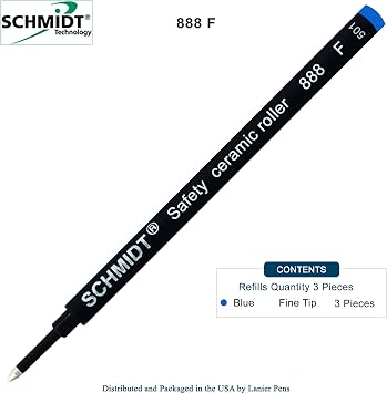 3 Pack - Blue Fine Tip Schmidt 888 Rollerball Refill