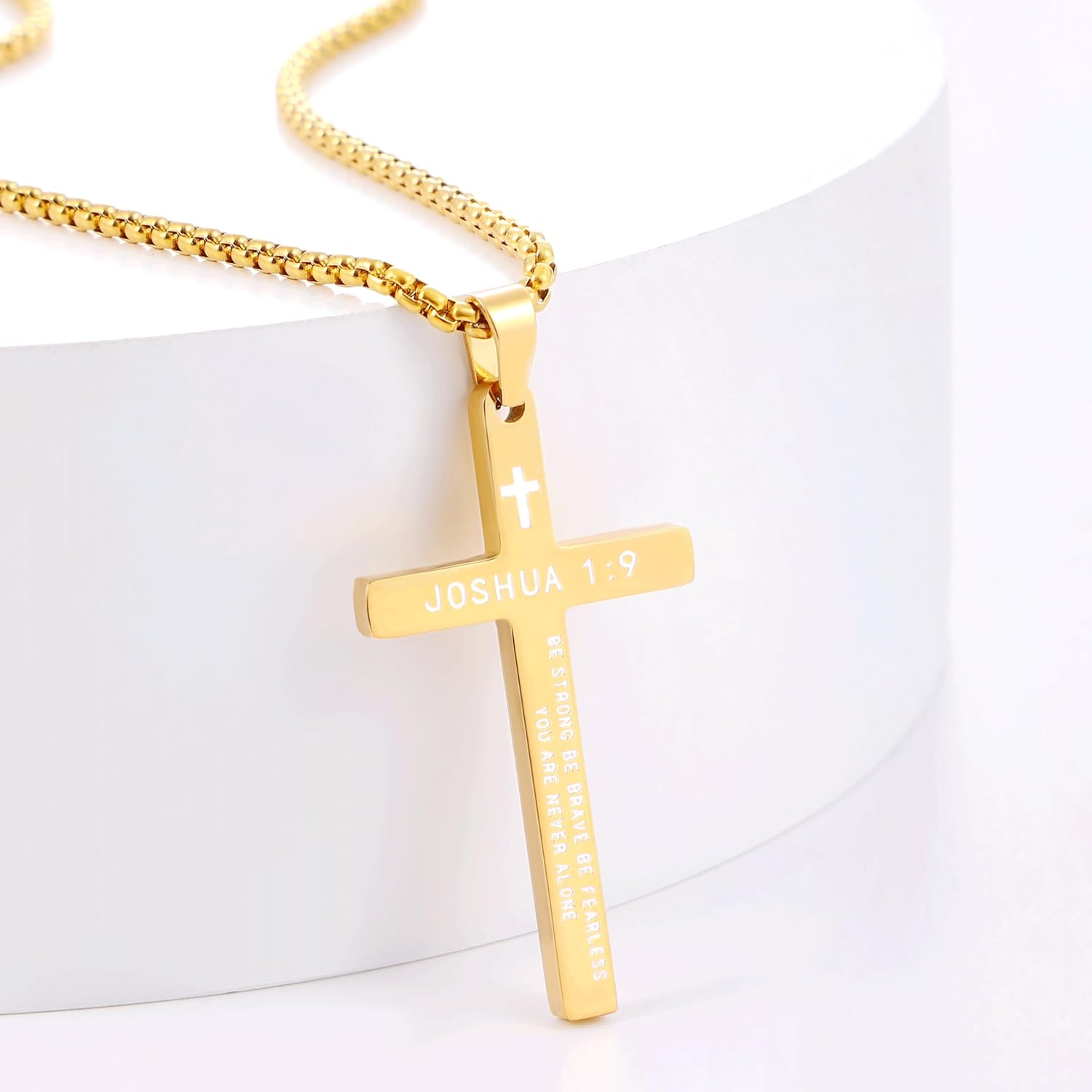 Fiusem Bible Verse Cross Necklace for Men, Stainless Steel Mens Necklace, Black/Gold/Silver Tone Cross Pendant for Men - Image 5