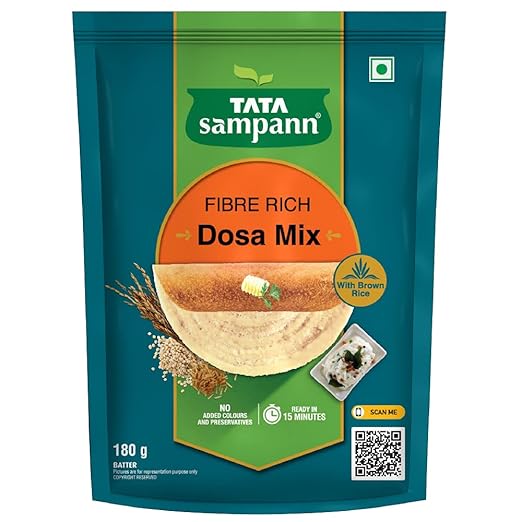 Tata Sampann Fibre Rich Dosa Mix, Instant Ready to Cook Mix, 180g