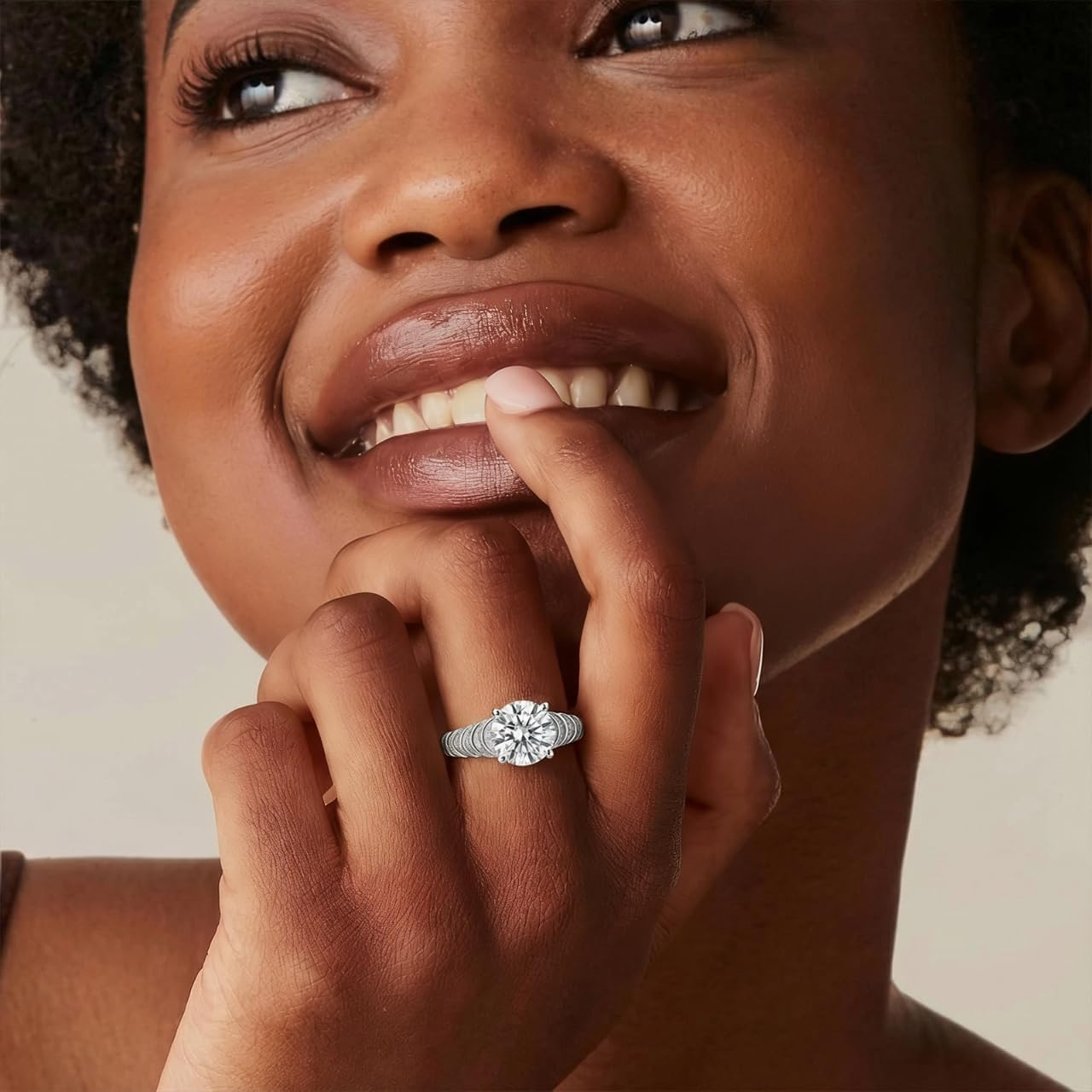 JOLINO Solitaire Moissanite Engagement Ring,5 CT D Color VVS1 Clarity, 925 Sterling Silver Plated with Platinum,Adjustable Rings for Women,Ideal Gift for Women