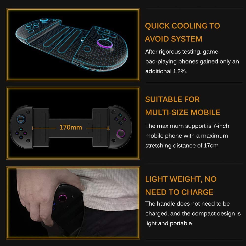 Controlador de Juegos móviles, Gamepad Joystick con conexión Tipo C Controlador retráctil Estable una función