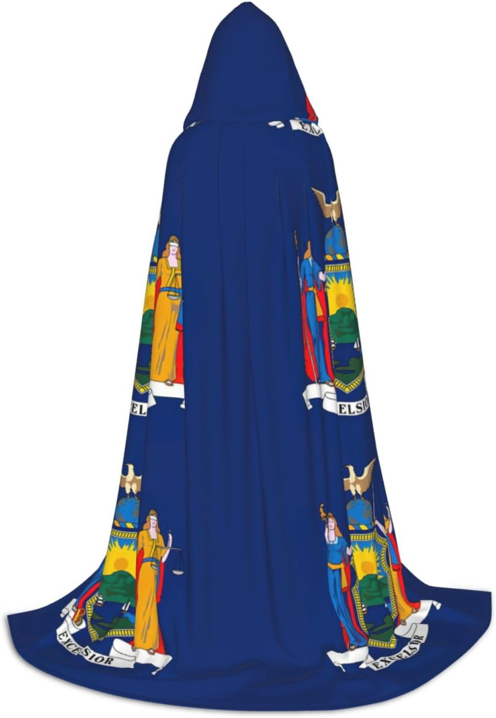 New York State Flag print Wizard Hooded Robe Medieval Cape Renaissance Cloak for Men Women Halloween Costume