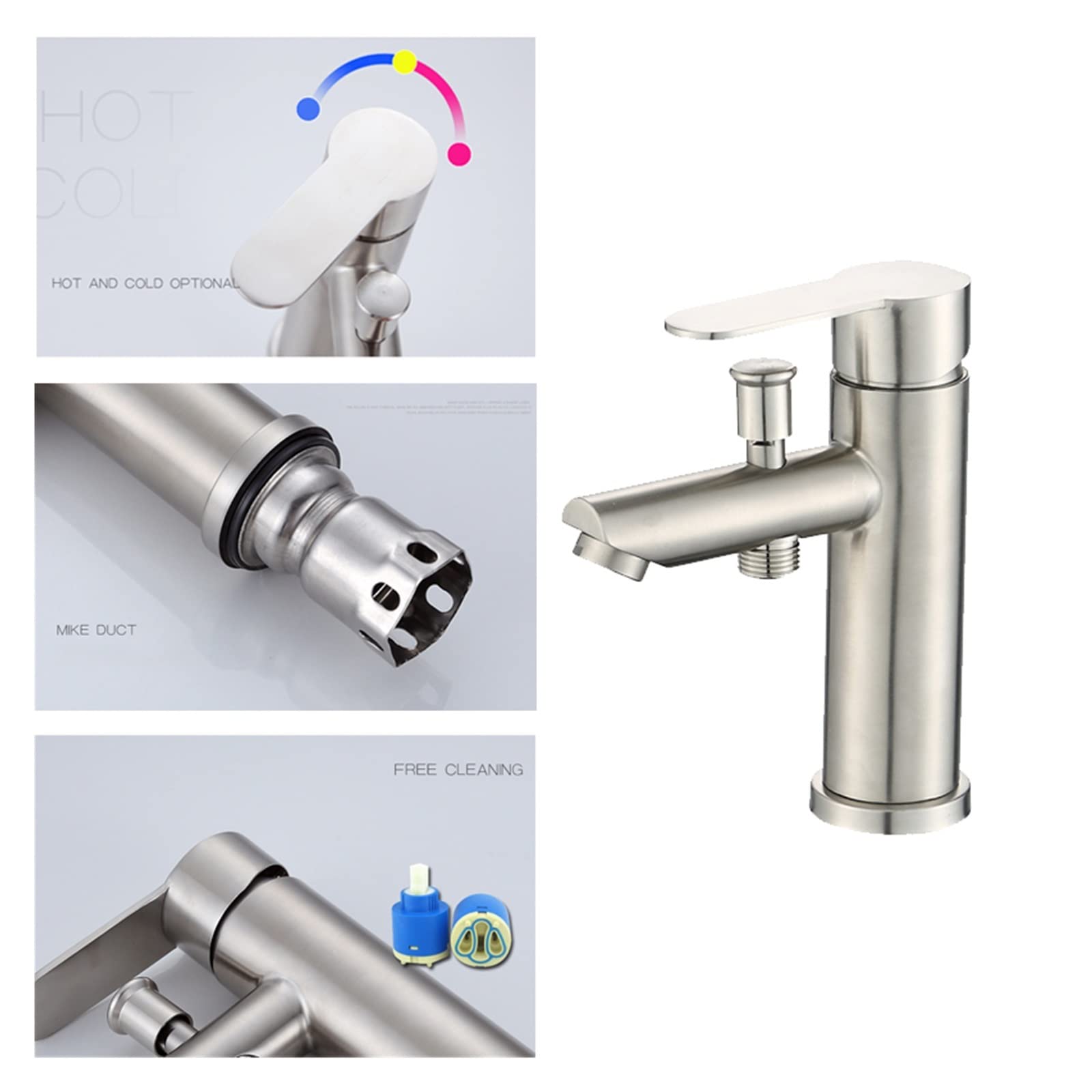 Edelstahl-Waschtischarmatur mit Einhebelmischer, Duschkopf und Warm- und Kaltwasserventil für Badewanne und Waschbecken – stilvolles Design