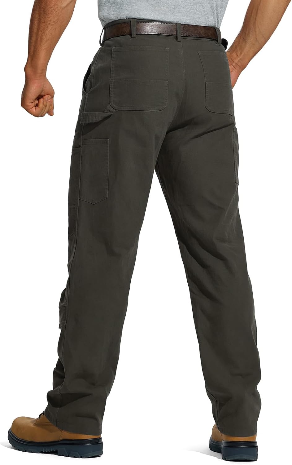 HISEA Double Knee Flex Work Pants for Men Construction, Mens Stretch Canvas Utility Pants with 8 Pockets - Image 2