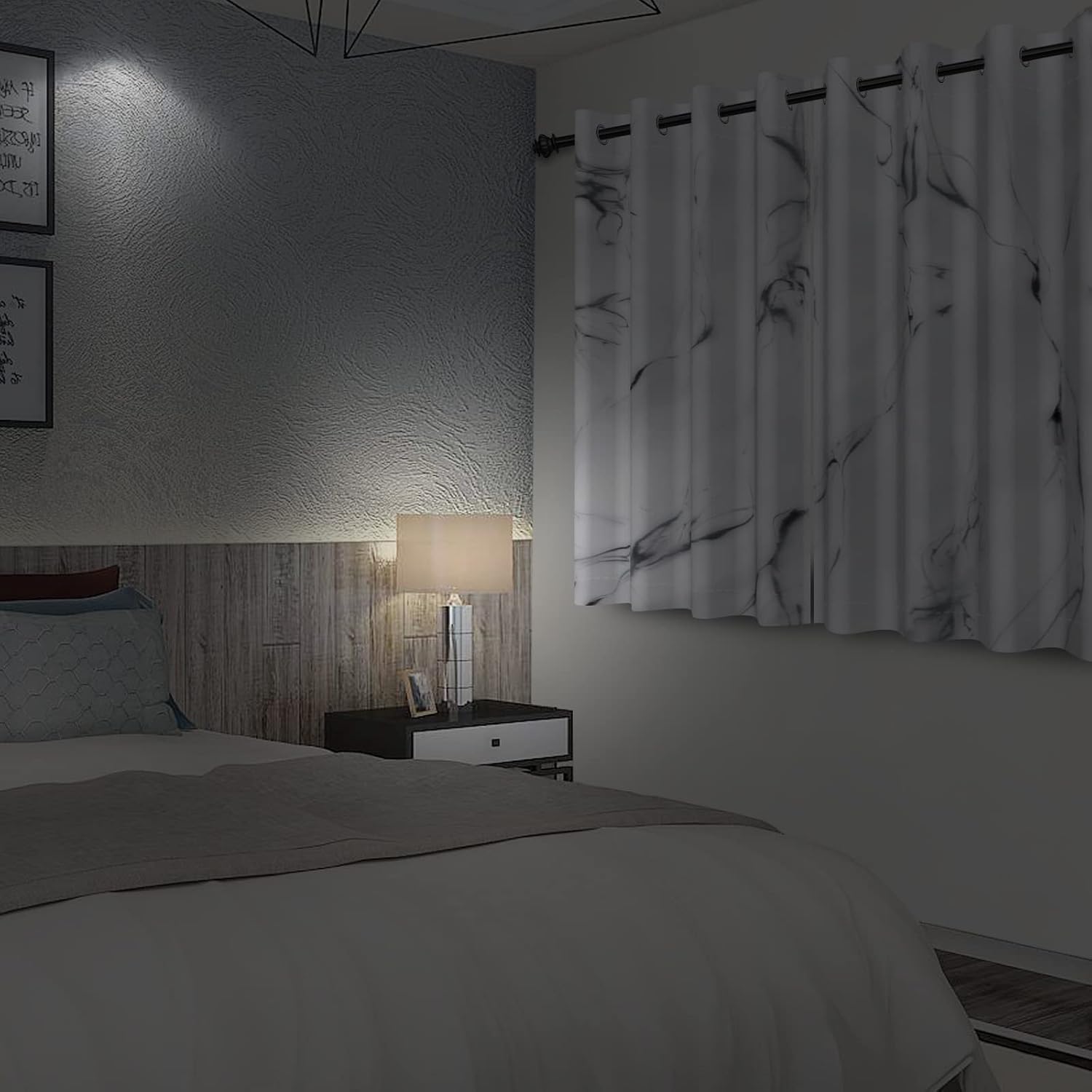 Blackout Curtain Window Drapes Thermal Insulated Marble White Room Darkening Curtains for Living Room Bedroom Window Treatments 2 Panels Set 42x63 inches