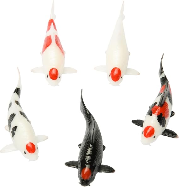 Tancho Edition Realistic Handmade Koi Fish Figurine Unique Miniature Japanese Carp Home Decoration (1 Fish - 0.79 INCHES, Clear Base - Glitter Coating)