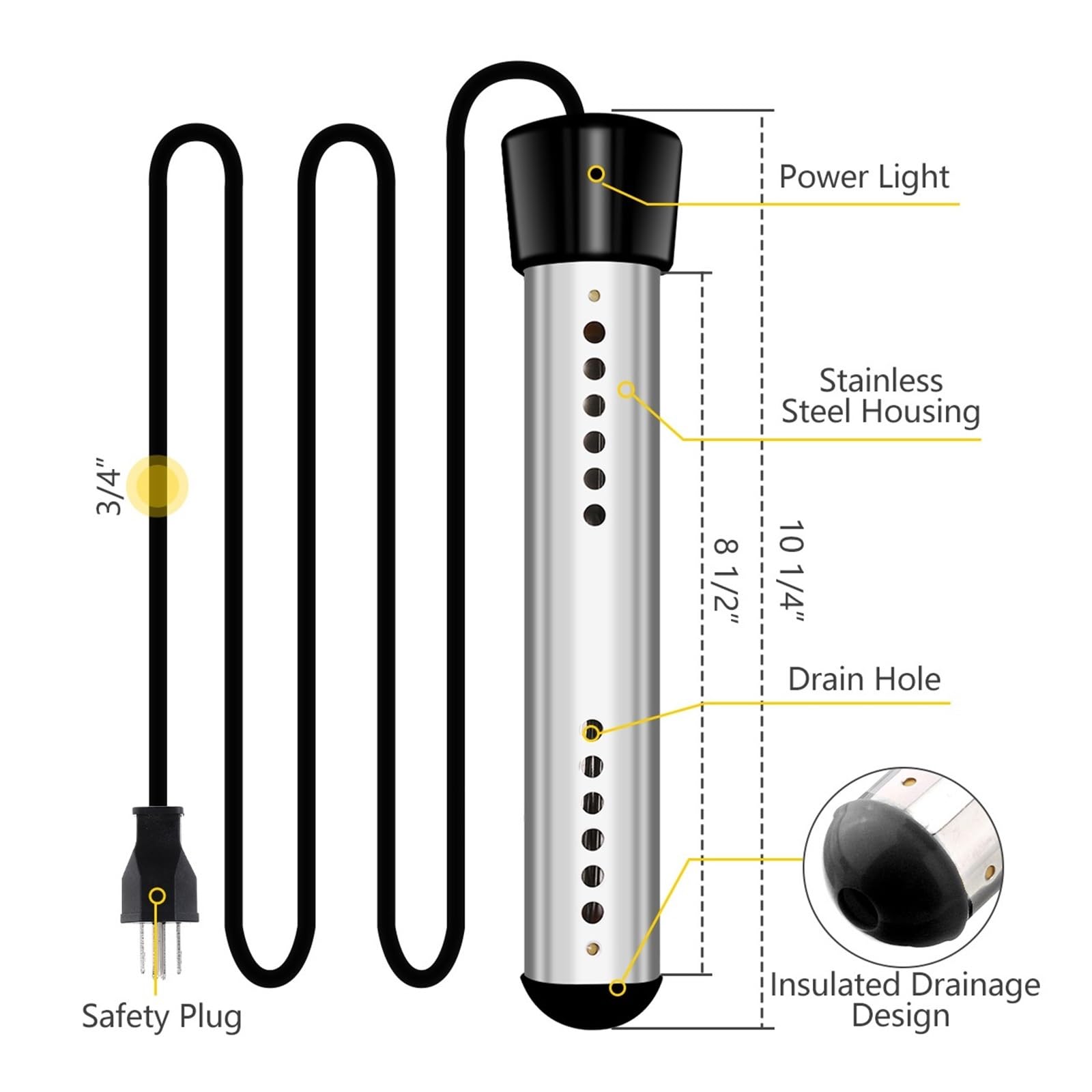 Tragbarer Pool-Warmwasserbereiter, 120 V, 1500 W, elektrische Tauchheizung mit digitalem Thermometer for aufblasbare Pool-Badewanne