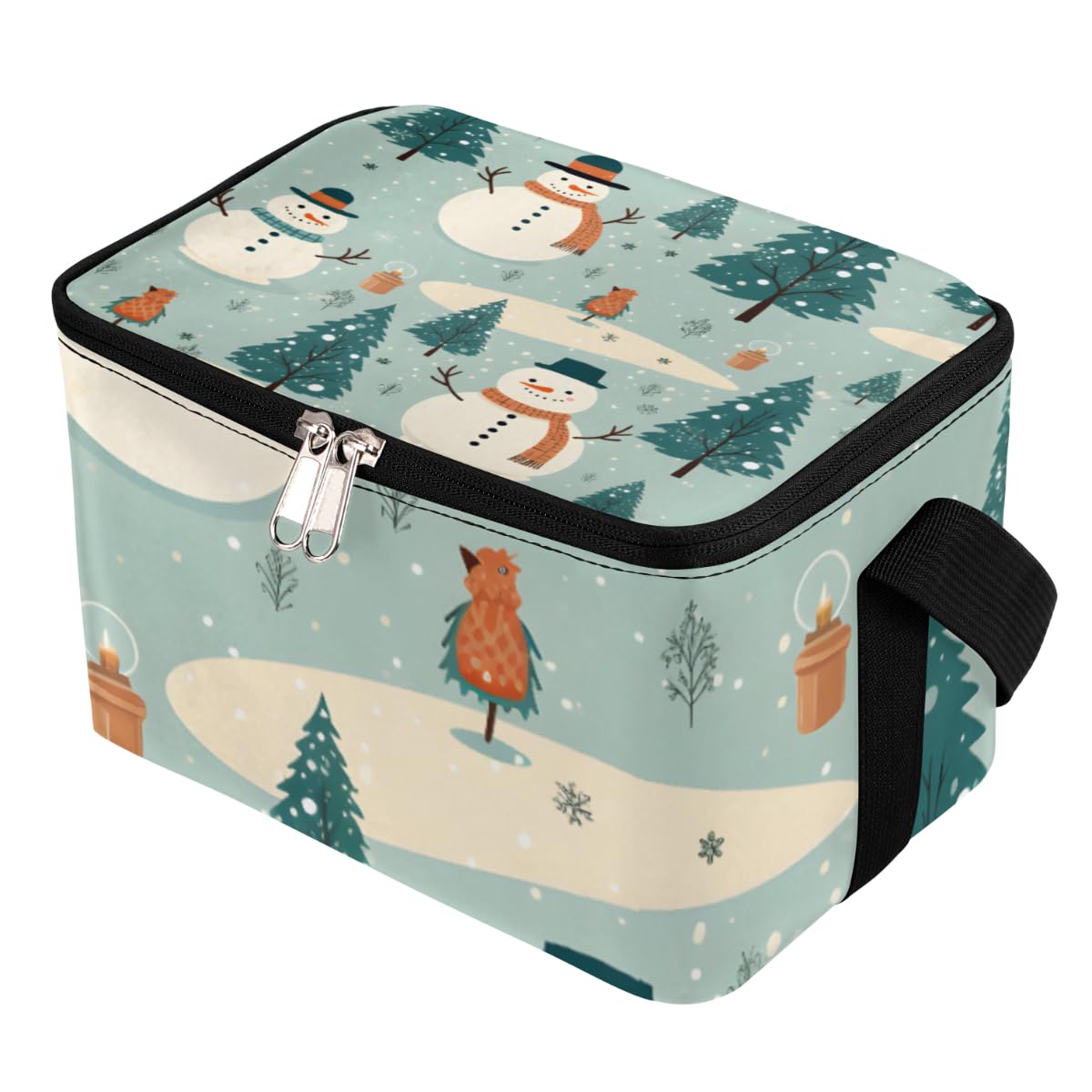 GzLeyigou Lunch Bags for Women Men 9 Cans,Snowman Christmas Pine Hot & Cold Food Delivery Bag Insulated Grocery Bag Insulated Lunch Box Cooler Bag for Office Work Picnic Beach