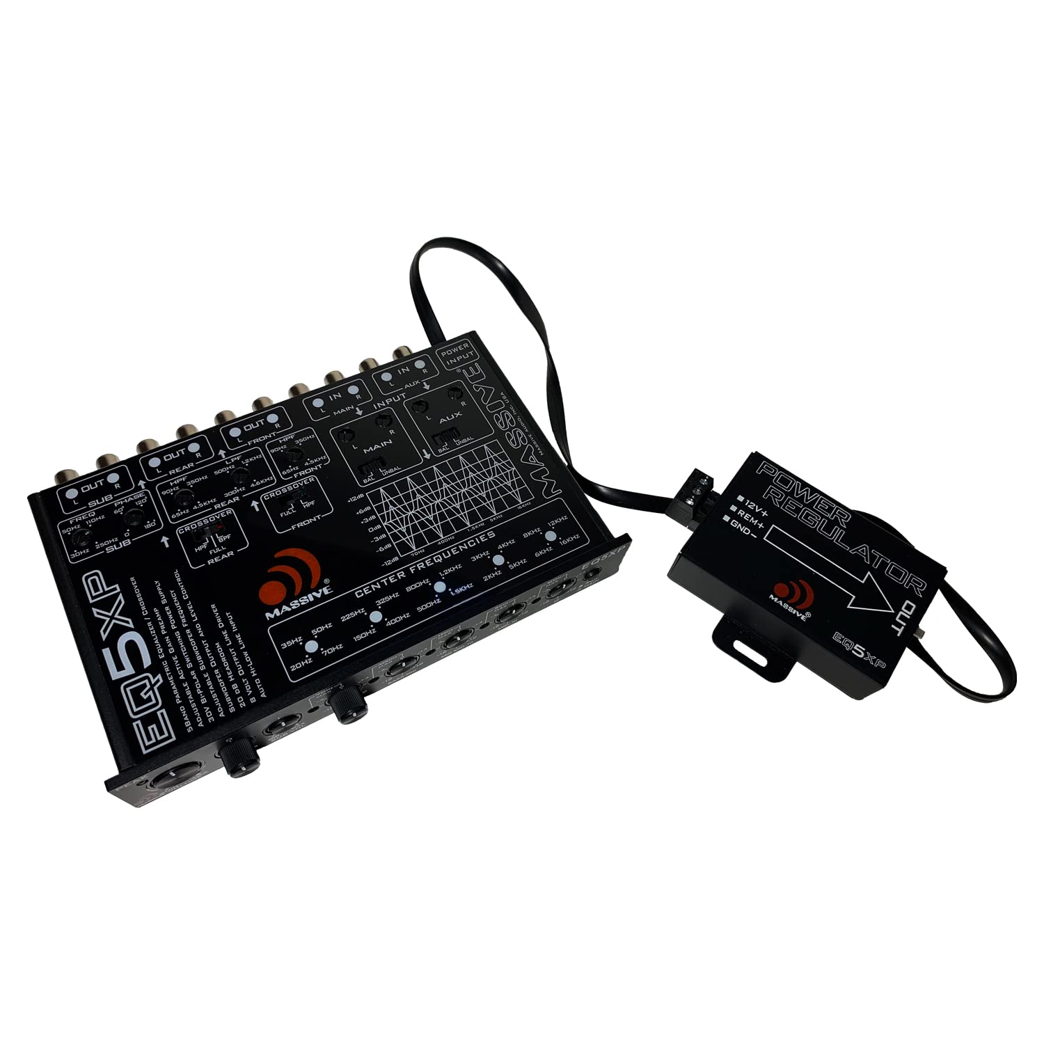 Massive Audio EQ5XP | 5-Band Car Audio Parametric Equalizer with 9V Line Driver, Subwoofer Control &amp; Adjustable Fader - in-Dash EQ for Pro Sound Tuning