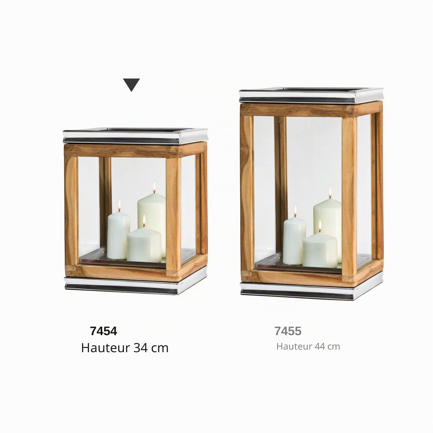 EDZARD Lanterne Dubai, Teck, Acier Inoxydable nickelé, Hauteur 34 cm, Base 26 x 26 cm, Poids 4,4 kg - Lanterne de Jardin Haut de Gamme en Bois, photophore, décoration de Jardin
