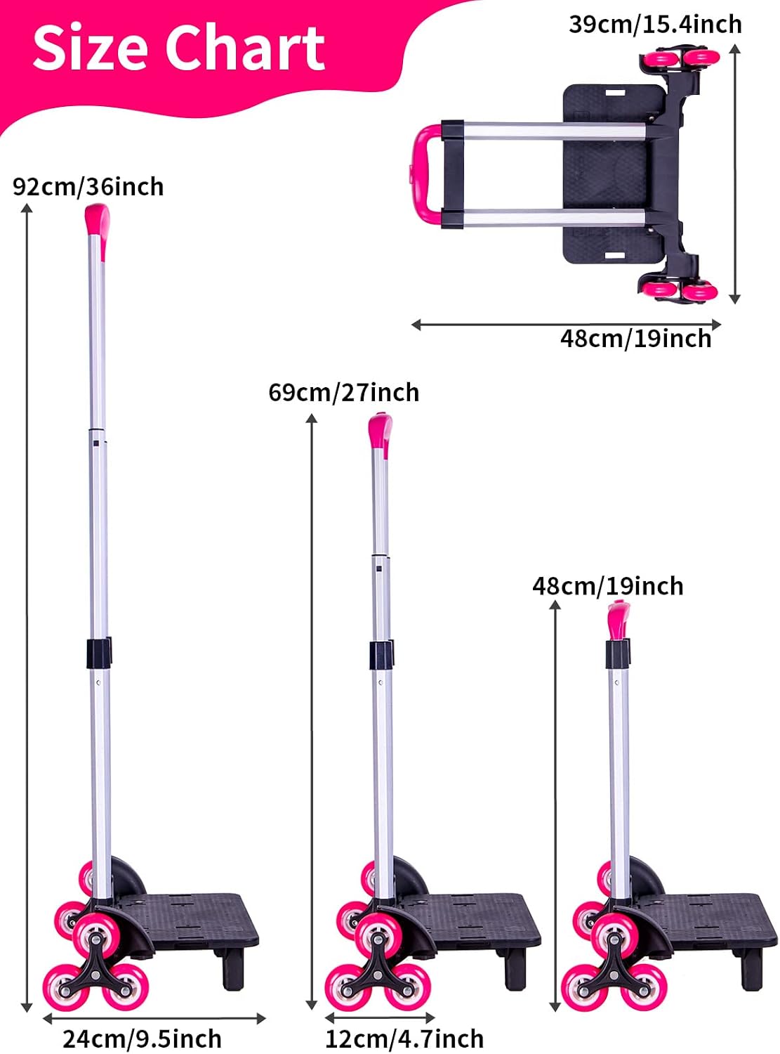 PROTAURI Backpack Trolley with 6 Wheels can Climb Stair, Foldable Rolling Luggage Cart, Adults/Student/Kid's Roller Attachment for School Bags/Backpacks