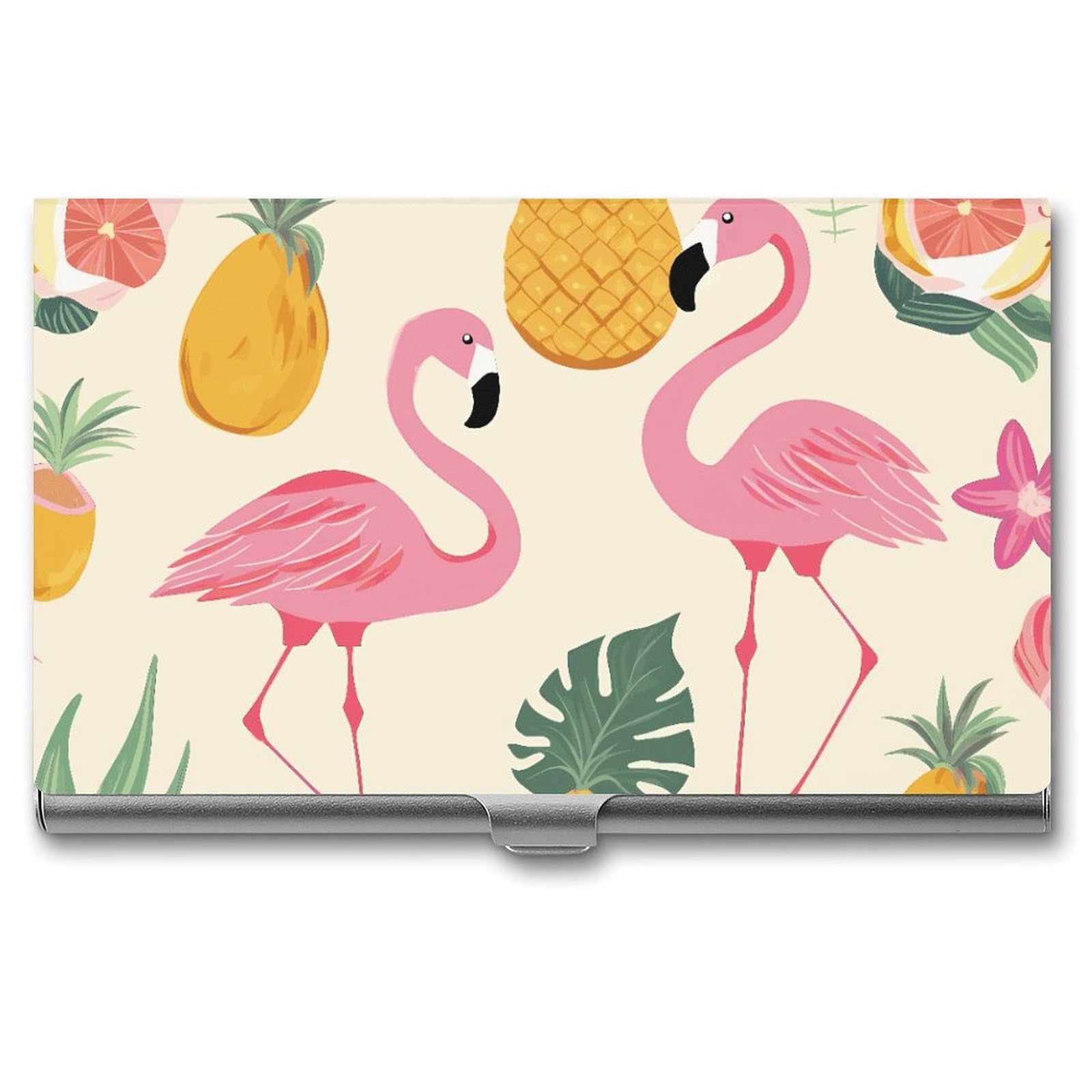 JTREHY Flamingos And Pineapples Business Card Case Convenient to Carry Business Card Dispenser Durable Not Prone to Wear And Tear Business Card Holder for Men & Women