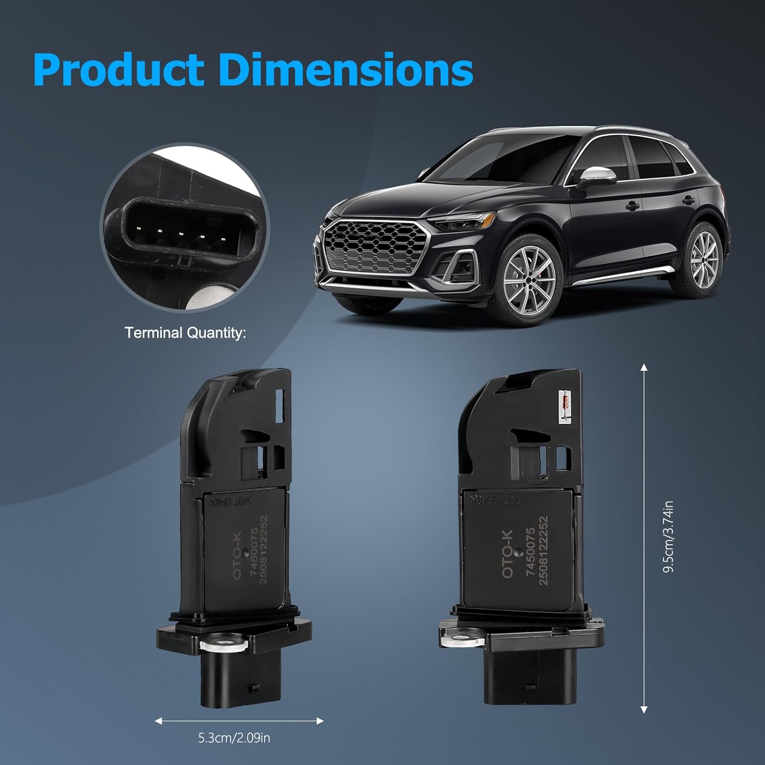 OTO-K Mass Air Flow Sensor MAF Compatible with Audi Q5 2011-2017,Q3 2015-2018,A3 2009-2010,A4 2009-2016,A5 2010-2016,A6 2012-2015,Allroad 2013-2016,Replace # 06J906461D AF10480 74-50075 86-50075