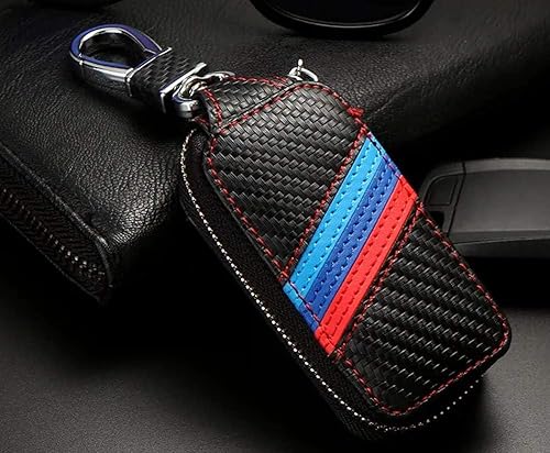 Miniatura 4 de Llavero de piel con patrón de fibra de carbono con franjas de los colores de la bandera de Alemania iJDMTOY, Raya coloreada M