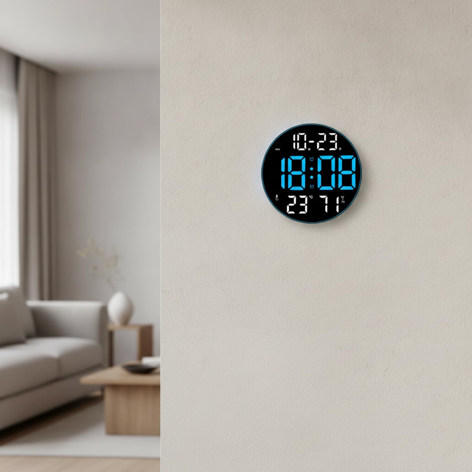 KESOTO Orologio da Parete Digitale Orologio Orologio da Muro Orologio Moderno con Schermo LED Definito Cifre Extra Grandi Data Temperatura Umidità Profilo, Azzurro