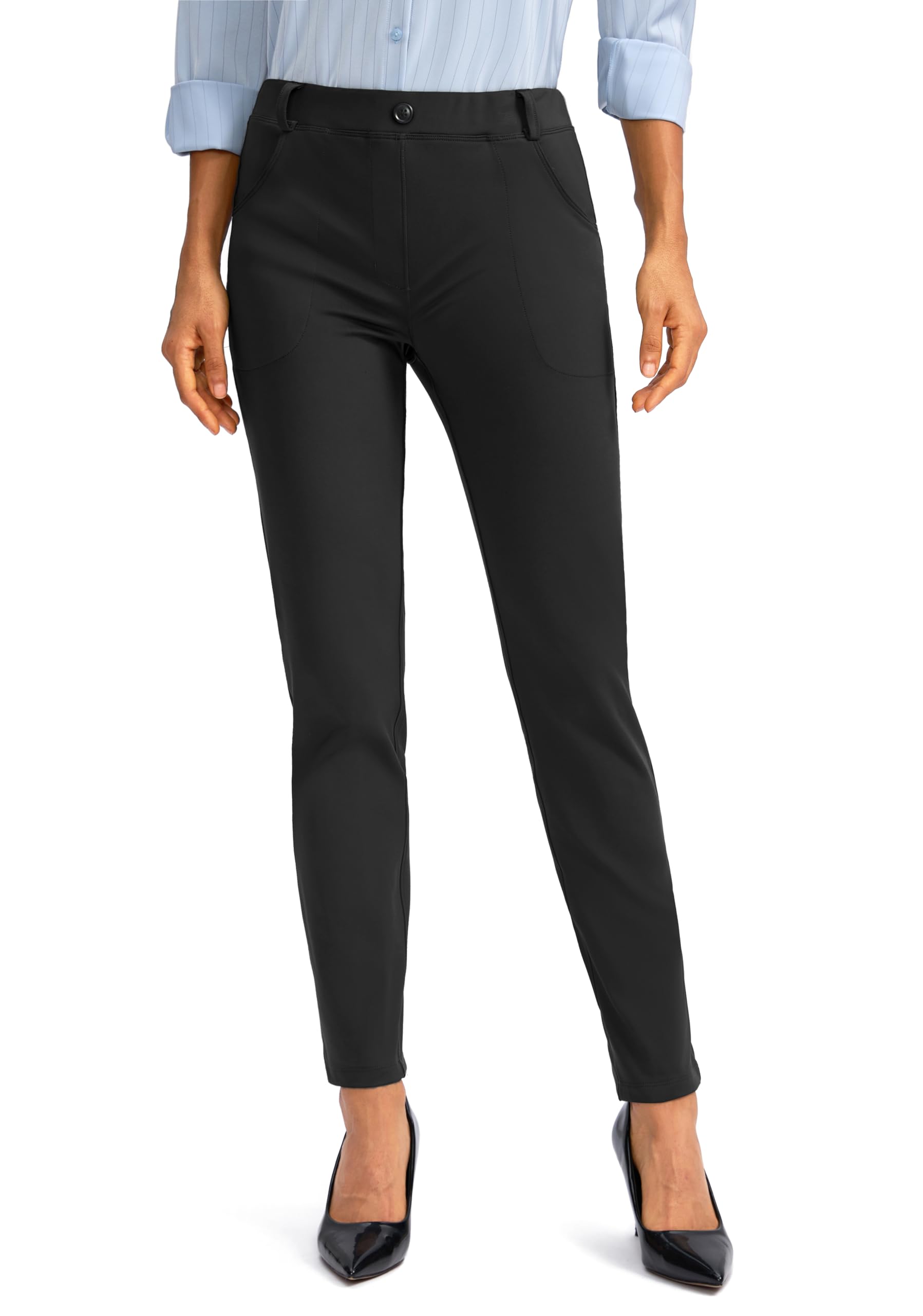 Rammus Womens Fleece Lined Dress Pants with Pockets Warm Winter Pants Cold Weather Skinny Slacks for Casual Work
