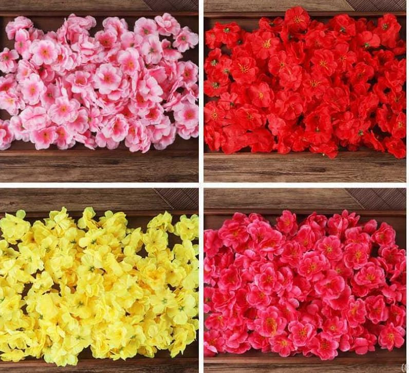 Miniatura 2 de 100 cabezas de flores de cerezo artificiales de seda para primavera, flor de ciruelo falso, relleno de jarrón, ramilletes para decoración de boda,
