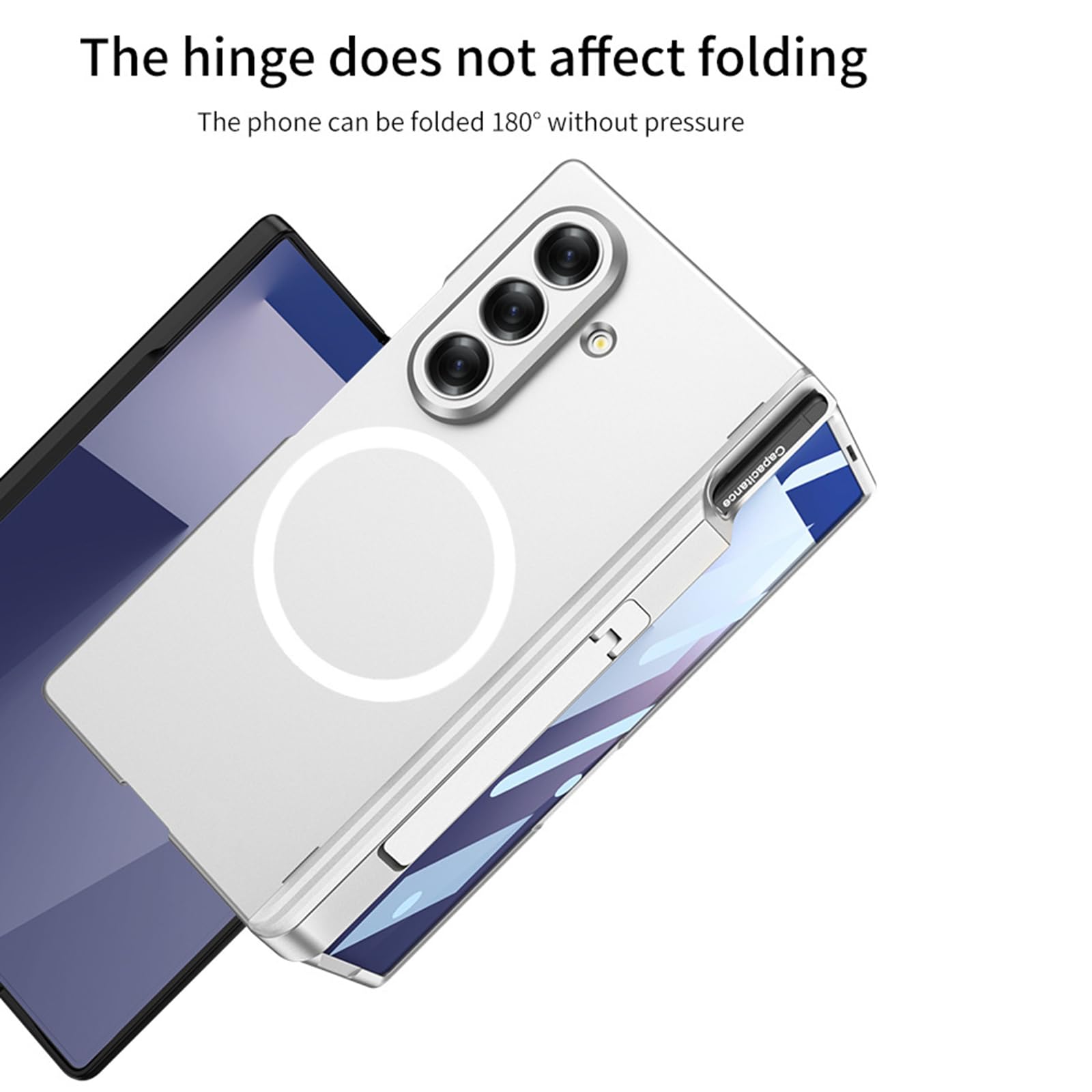 Magnética Funda para Samsung Galaxy Z Fold 7, Delgado Duro PC Esmerilada Carcasa con S-Pen Holder Bisagras Protección Soporte Caso,Plata,Z Fold 7