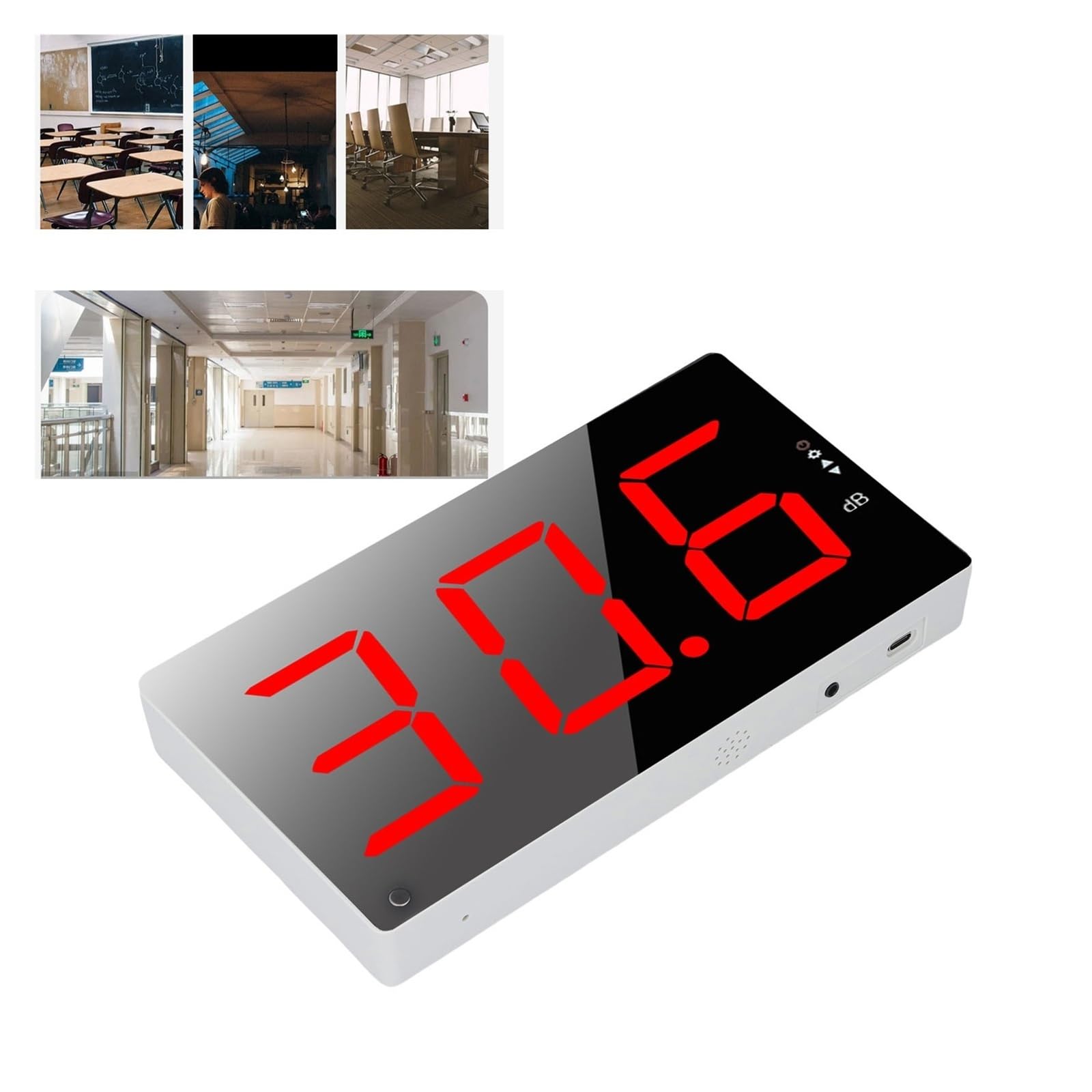 Medidor de Decibelios, Medidor de nivel sonido digital con pantalla LCD grande 3 pulgadas, rango 30 a 130 dB, medidor ruido decibelios for montaje en pared