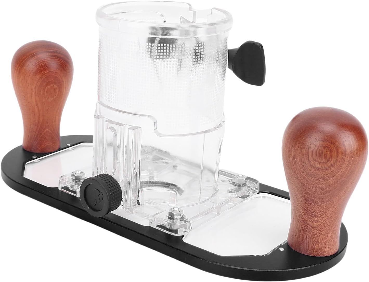 Zunate Router Base for 65mm Trimming Machine, Adjustable Depth Palm Router Base with Transparent Cover and Solid Wood Handle, Black Aluminum Alloy