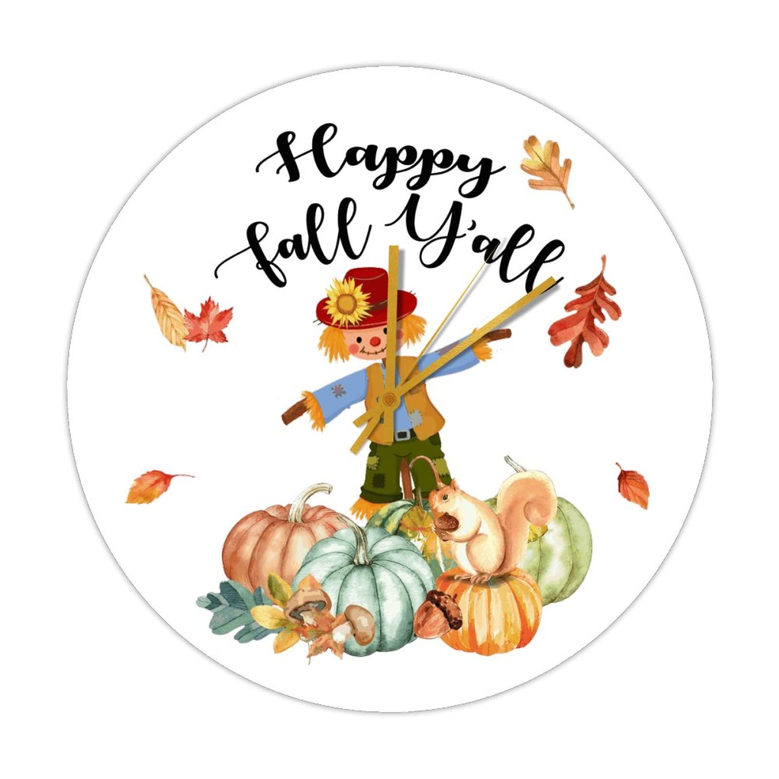 Horloge ronde en bois Happy Fall Y'all jaune sans tic-tac 38cm