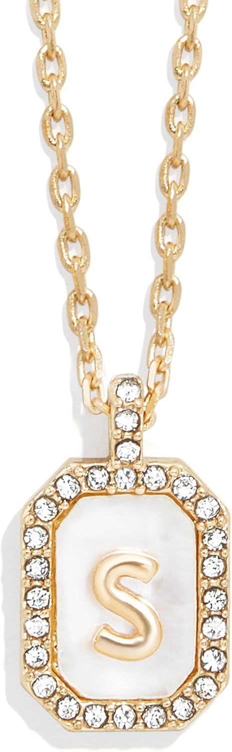 BaubleBar Initial Necklace - Dainty Gold-Plated Personalized Letter Pendant Necklace, Small Dog Tag Style Design